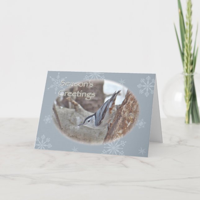 Carte de vœux saisons oiseau chanteur Grise Foncé  (Devant)