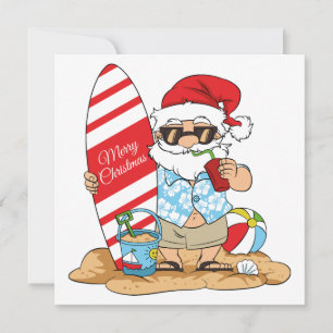 Carte de vœux Santa planche de surf