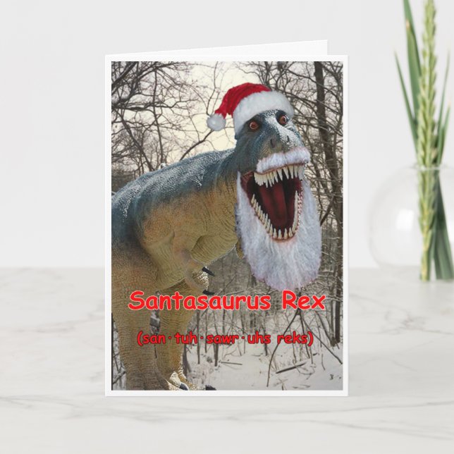 Carte de voeux Santasaurus Rex Holiday avec verse (Devant)