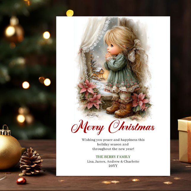 Carte de vœux scène d'hiver avec une fille mignonn (Serene Cute Little Girl Winter Scene Greeting Card

)