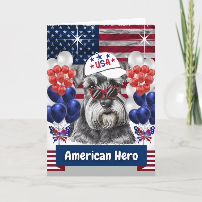 Carte de vœux Schnauzer American Hero (Devant)