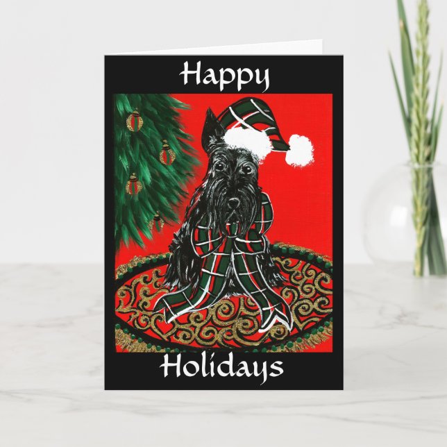 Carte de vœux Scottish Terrier, Joyeuses Fêtes (Devant)