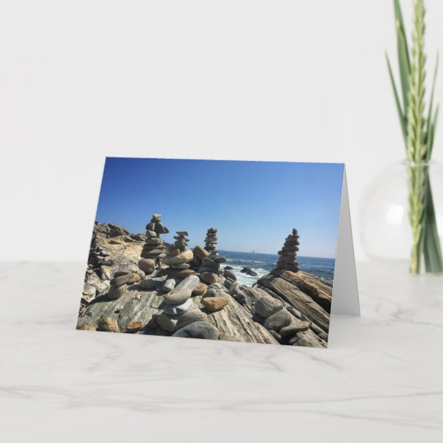 carte de voeux seaside rock cairn (vide à l'intéri (Devant)