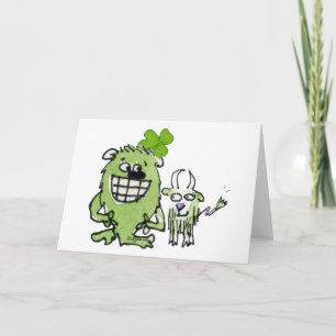 Carte de voeux Shamrock de chèvre Monster Vert