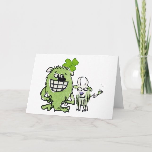 Carte de voeux Shamrock de chèvre Monster Vert (Devant)