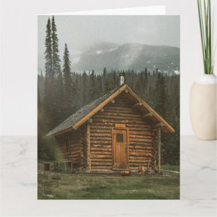 CARTE DE VŒUX SIMPLE CABANE EN RONDS DE BOIS