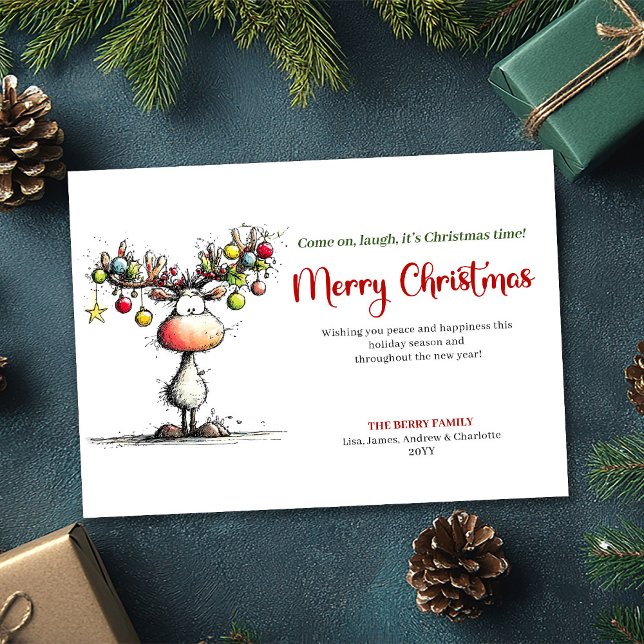 Carte de vœux simple et fantaisiste de renne pour  (Simple Whimsical Reindeer Holiday Greeting)