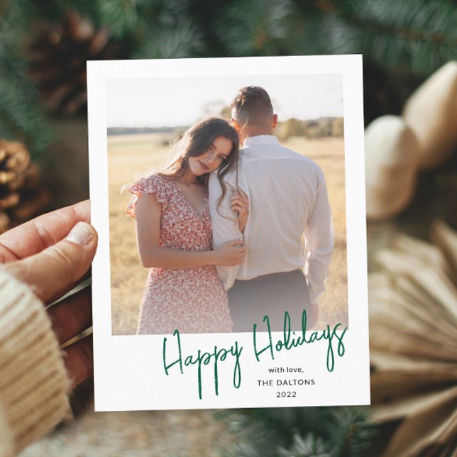 Carte de vœux simple et moderne avec photo pour le (Simple handwritten green holiday photo postcard.)