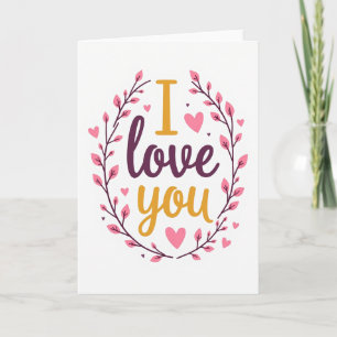 Carte de voeux Simple I Love You Couronne de coeur
