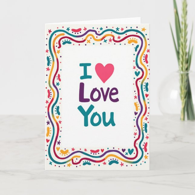 Carte de vœux simple « Je t'aime » Doodle (Devant)