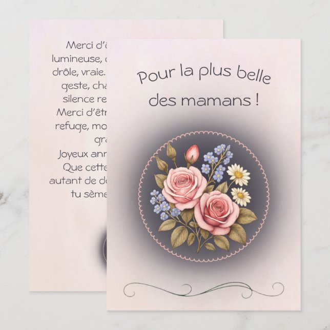 Carte de voeux simple, maman tu es la plus belle (Devant / Derrière)