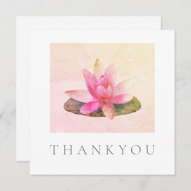 Carte de vœux simple: MERCI: LOTUS ROSE (Devant / Derrière)