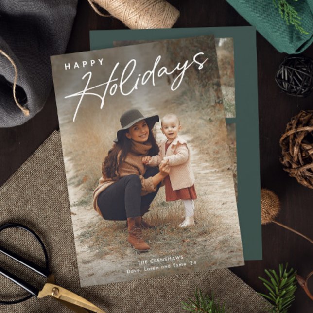 Carte de vœux Simple Script Joyeuses Fêtes 3 Photo (Simple Happy Holidays Script 3 Photo Holiday card.)