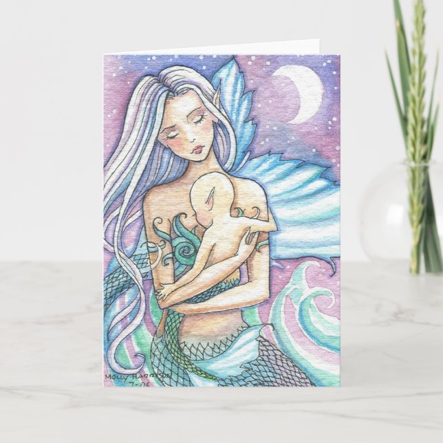 Carte de vœux Sirène berceuse et bébé (Devant)
