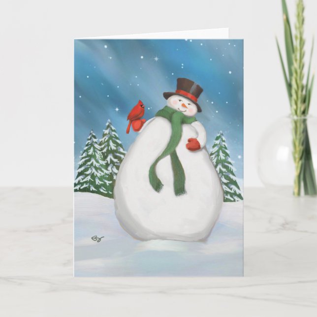 Carte de voeux Snowman At Night Holiday (Devant)