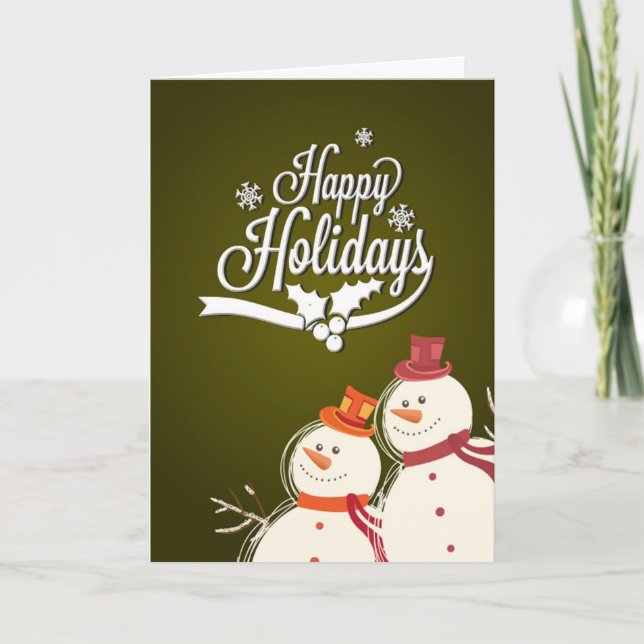 Carte de voeux Snowman Retro Happy Holidays (Devant)
