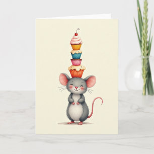 Carte de Vœux Souris Anniversaire Friandises