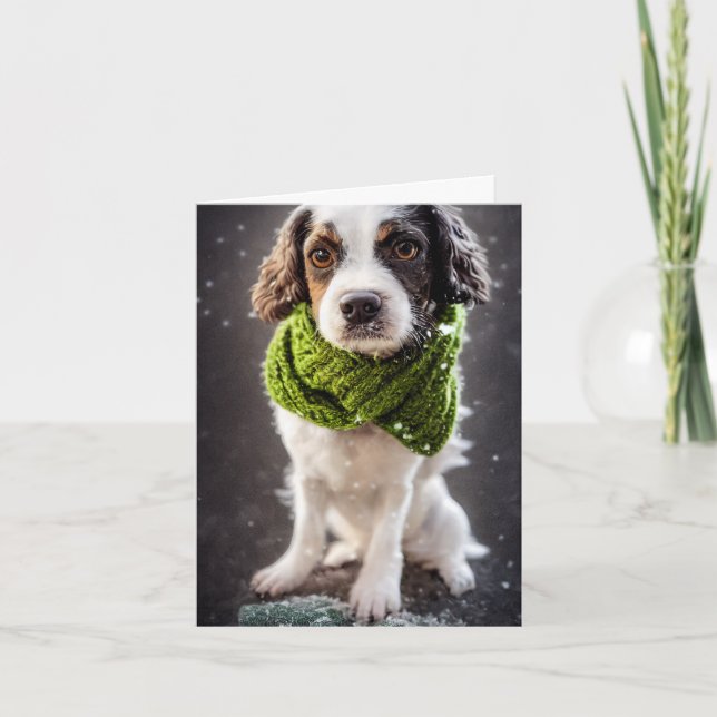 Carte de voeux Spaniel Puppy Springer d'hiver (Devant)
