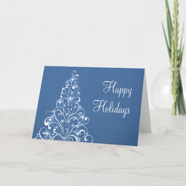 Carte de voeux Sparkly Holiday Tree, Royal Blue (Devant)