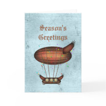 Carte de voeux Steampunk Christmas Bronze Airship