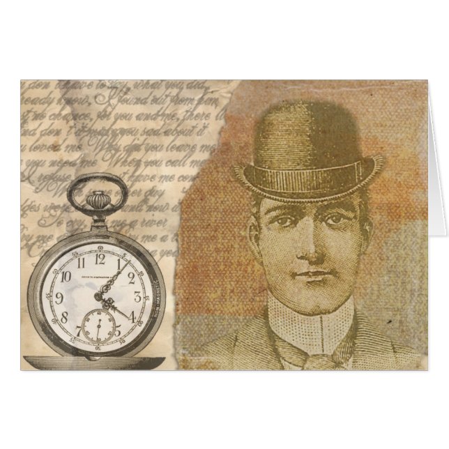 Carte de voeux Steampunk Gentleman Pocket Watch (Devant horizontal)
