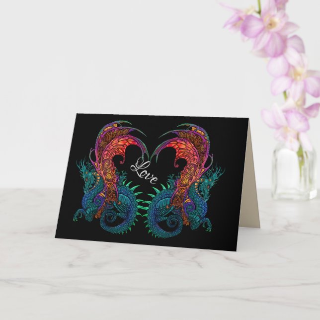 Carte de vœux style Art nouveau dragons (Orchidée)