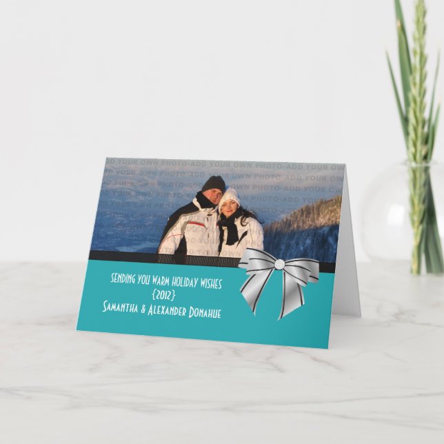 Carte de voeux Stylish Bow Holiday, Aqua (Devant)