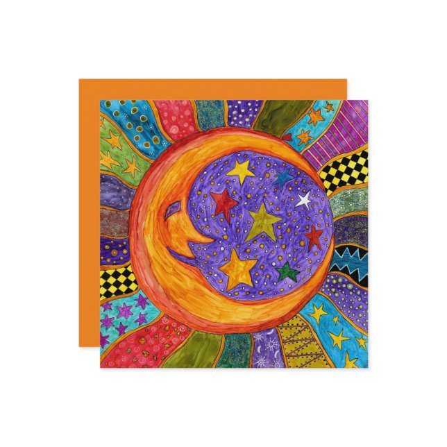 Carte de voeux Sun, Moon et Stars (Devant/Arrière en situation)