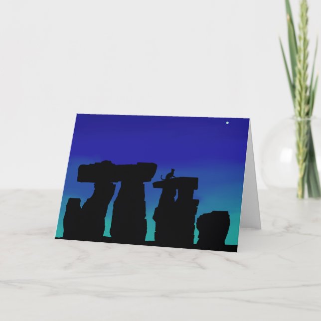 Carte de voeux Sunrise Henge avec chat (Devant)