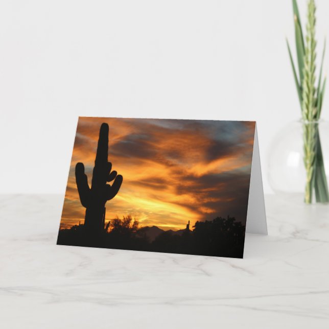 Carte de voeux Sunset Arizona Saguaros dans le cie (Devant)