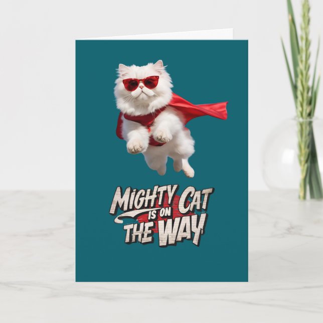 Carte de vœux super-héros de chat persan mignon (Devant)