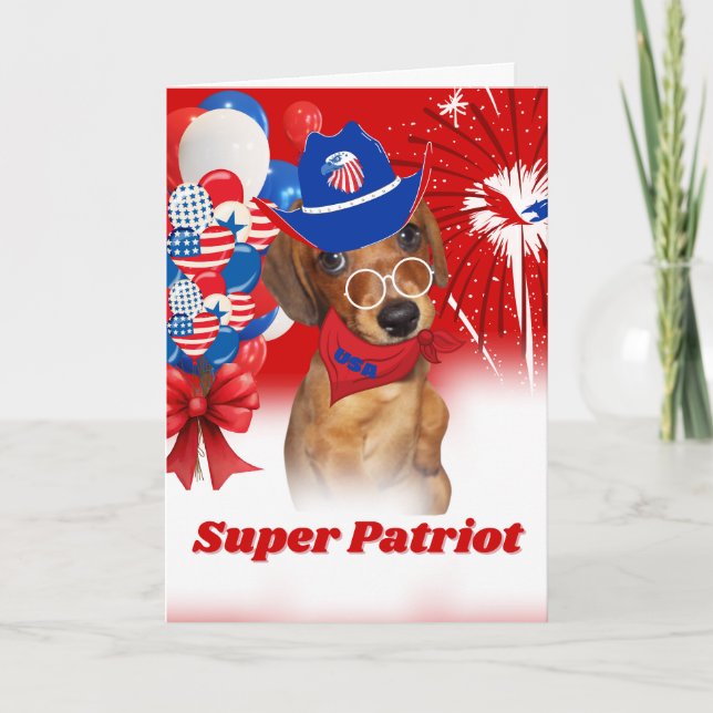 Carte de vœux Super Patriot Dachshund (Devant)