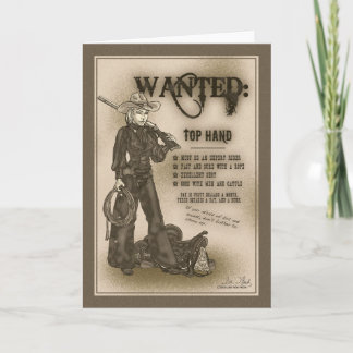 Carte de voeux supérieure de cow-girl de main