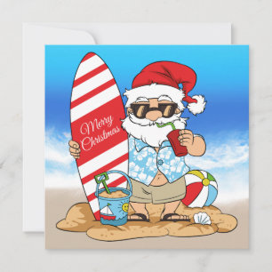 Carte de vœux Surfboard Santa