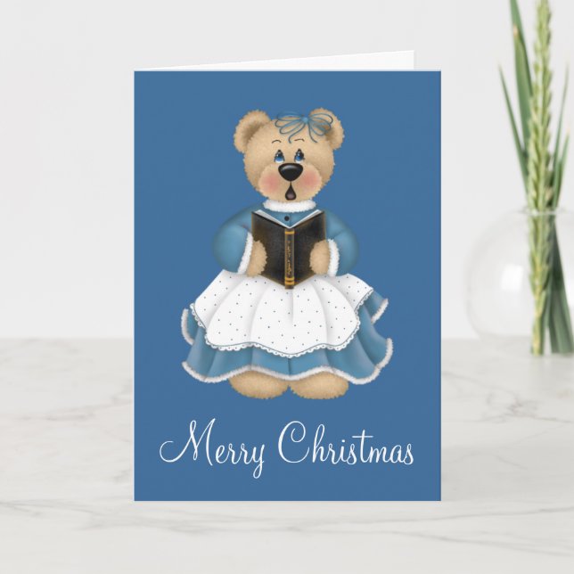 Carte de voeux Teddy Bear Blue Christmas Caroler (Devant)