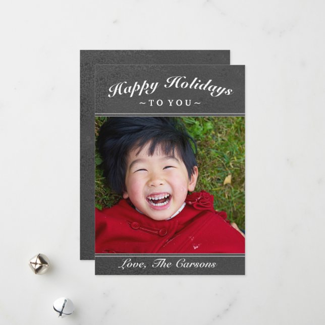 Carte de vœux texture gris foncé Joyeuses Fêtes (Devant/Arrière en situation)
