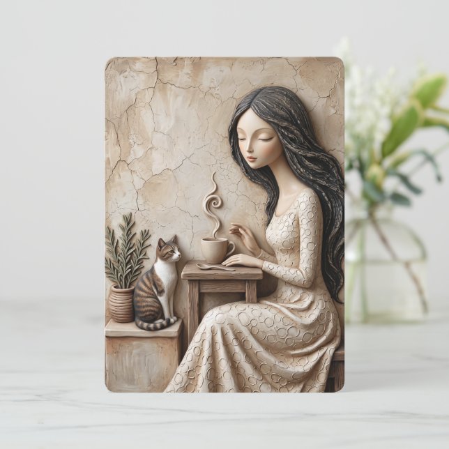 Carte de vœux Thé et Chat Quiet Studio (Debout devant)
