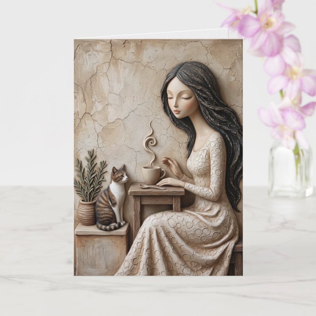 Carte de vœux Thé et Chat Quiet Studio (Orchidée)
