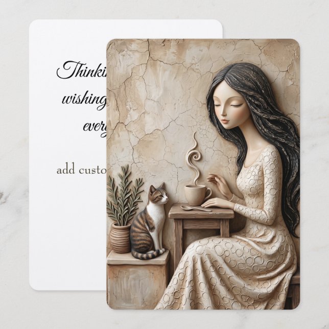 Carte de vœux Thé et Chat Quiet Studio (Devant / Derrière)