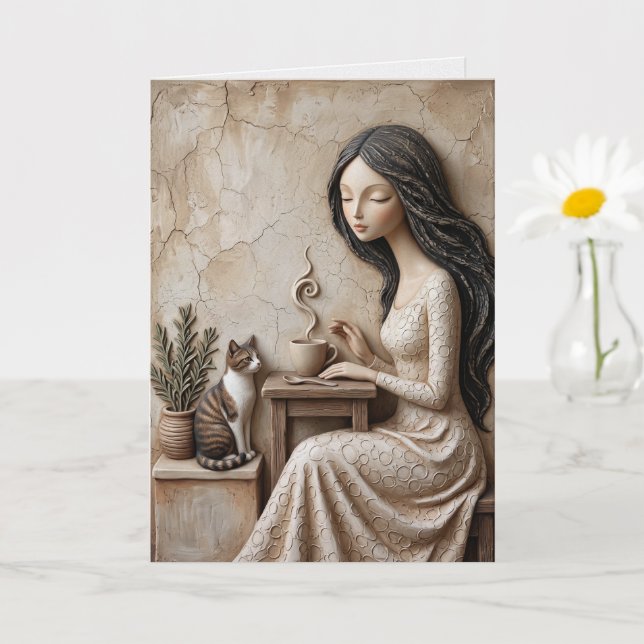 Carte de vœux Thé et Chat Quiet Studio (Petite plante)