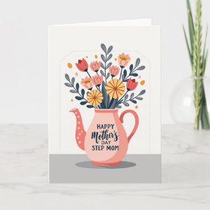 Carte de vœux théière florale à pois