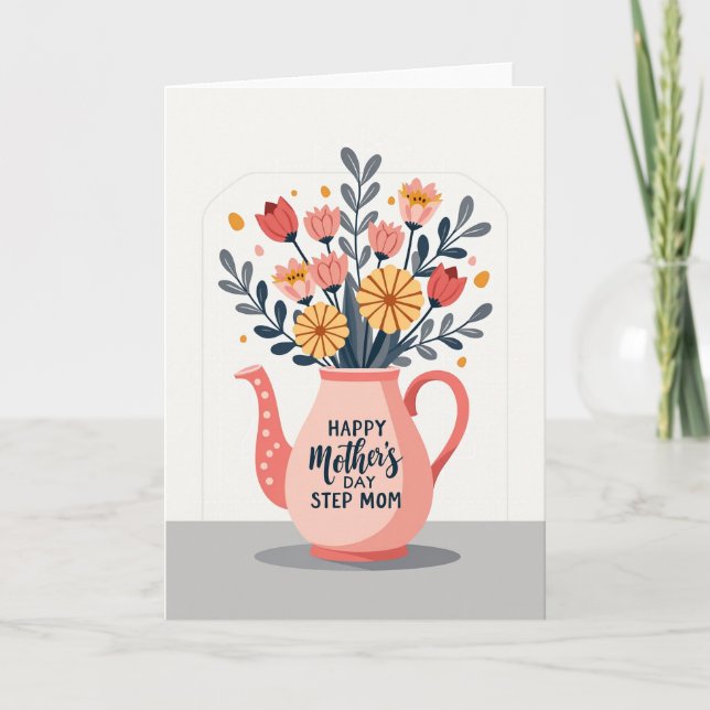 Carte de vœux théière florale à pois (Devant)