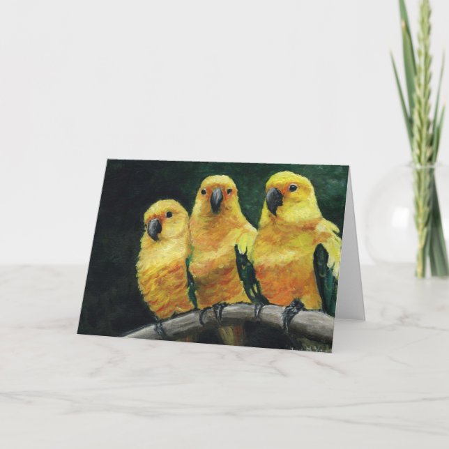 Carte de voeux "Three Sun Conures" Oiseau Art (Devant)