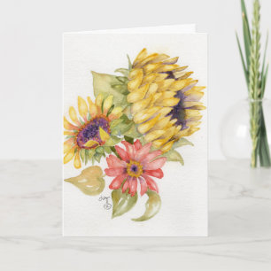 Carte de vœux - Tournesols roses et jaunes