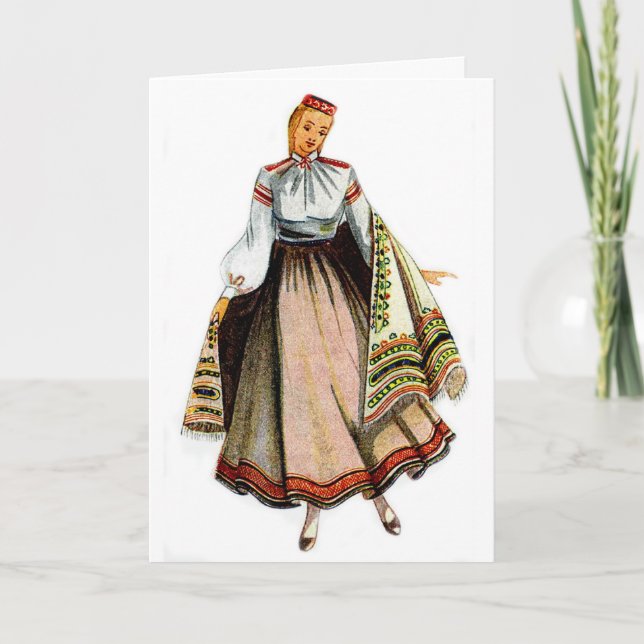 Carte de voeux traditionnelle letton de costume (Devant)