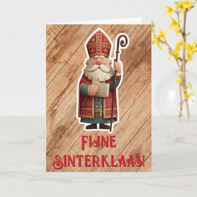 Carte de vœux traditionnelle Sinterklaas avec Sain (Fleur jaune)