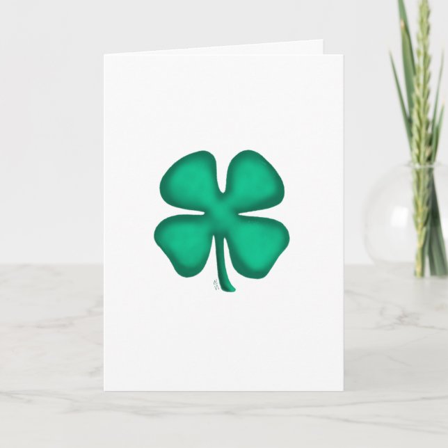 Carte de vœux Trèfle irlandais à 4 feuilles (vert) (Devant)
