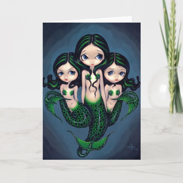 Carte de voeux "Triplets de sirène verte" (Devant)