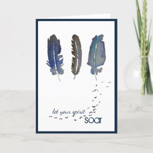 Carte de voeux Trois Plumes Bleues