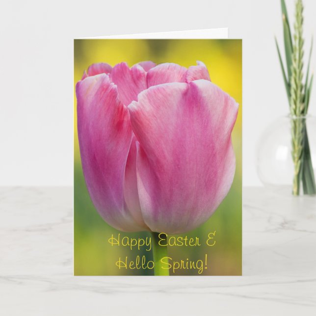 Carte de vœux Tulipe rose de printemps (Devant)